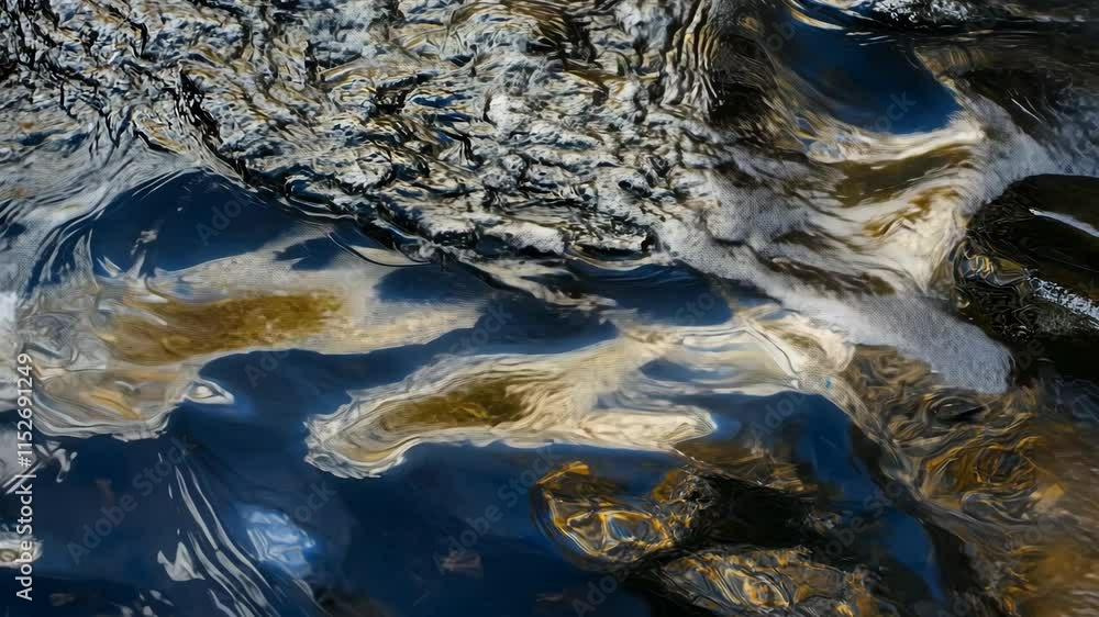 Poster reflections of nature captured in flowing water with vibrant patterns and textures
