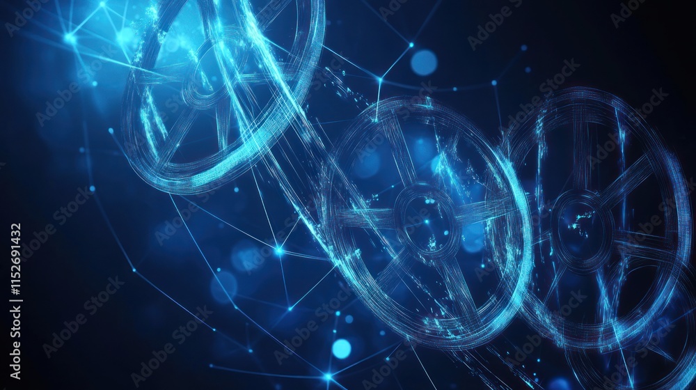Aufkleber Abstract representation of interconnected wheels and digital elements, symbolizing technology.
