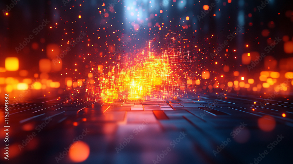 Poster modern digital abstract 3d background with flowing lines and shapes symbolizing technological proces