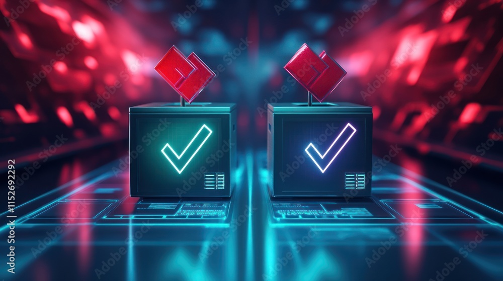 Leinwandbilder Two voting boxes with checkmarks, symbolizing choice and decision-making in a digital context.