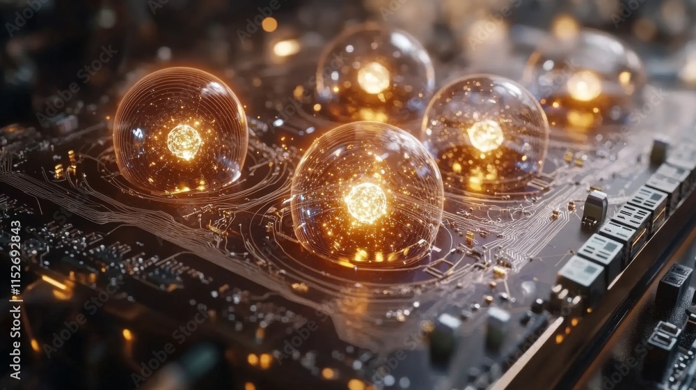 Poster subatomic computing chips with bright quantum animations
