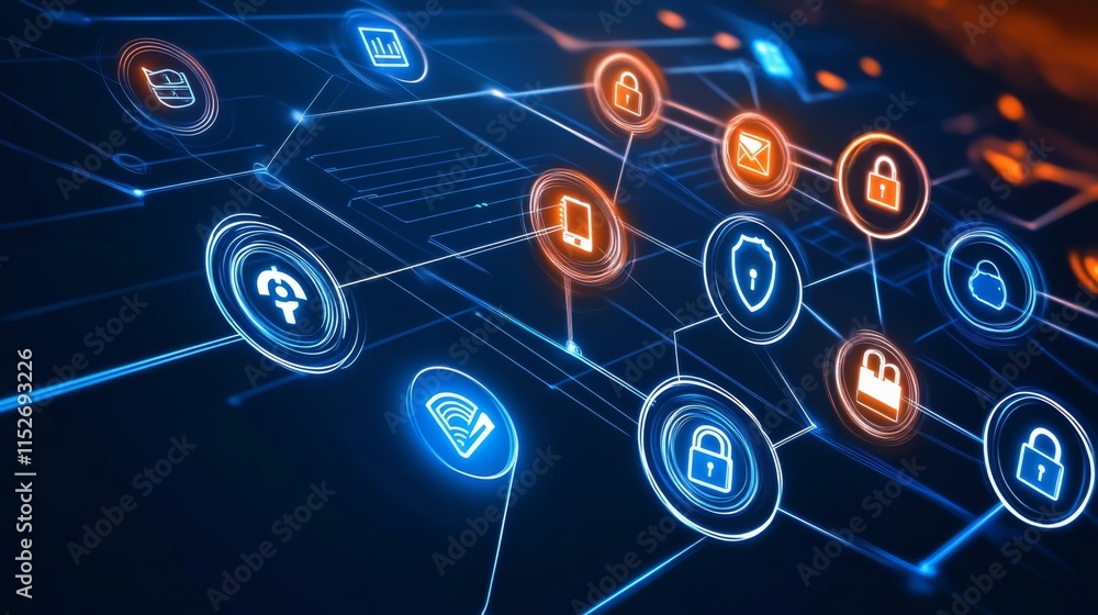 Poster tech icons representing data protection and security
