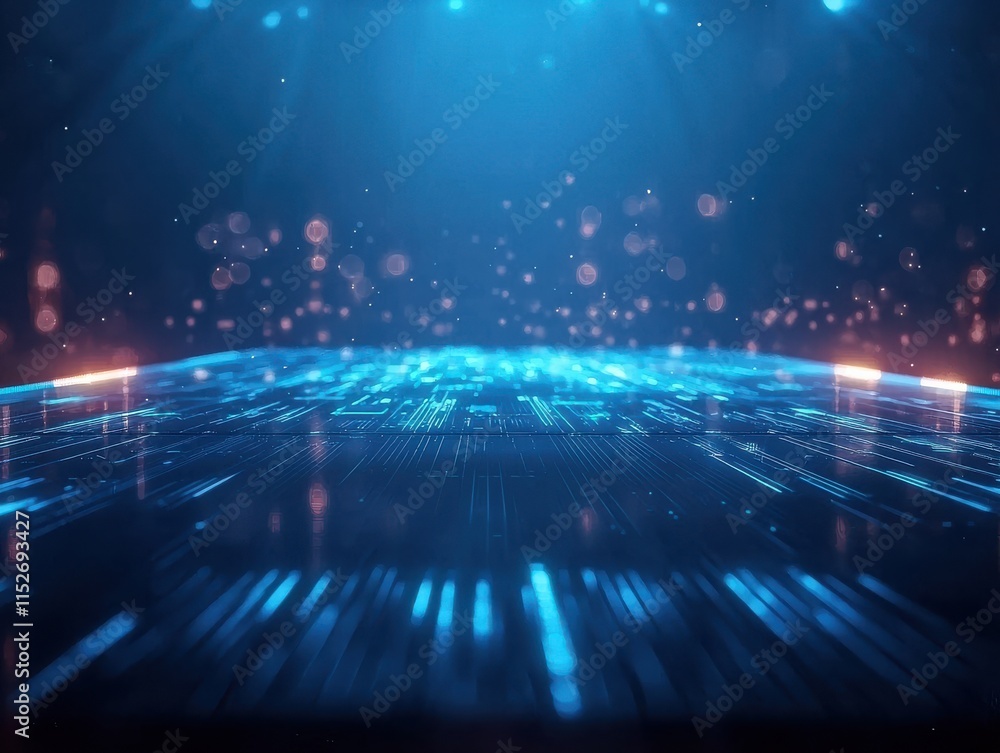 Fototapete a futuristic digital landscape with glowing lines and particles, creating a sense of depth and movem