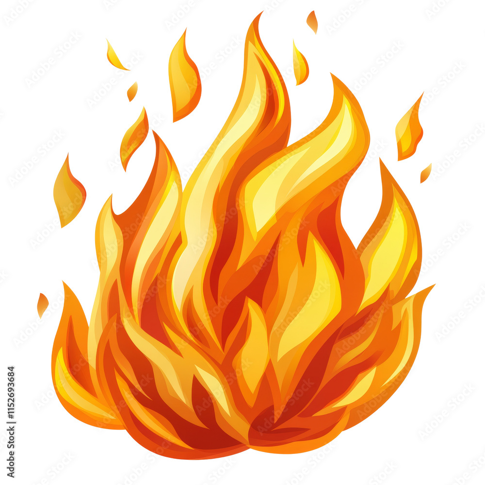 Poster bright and dynamic fire flames isolated transparent background