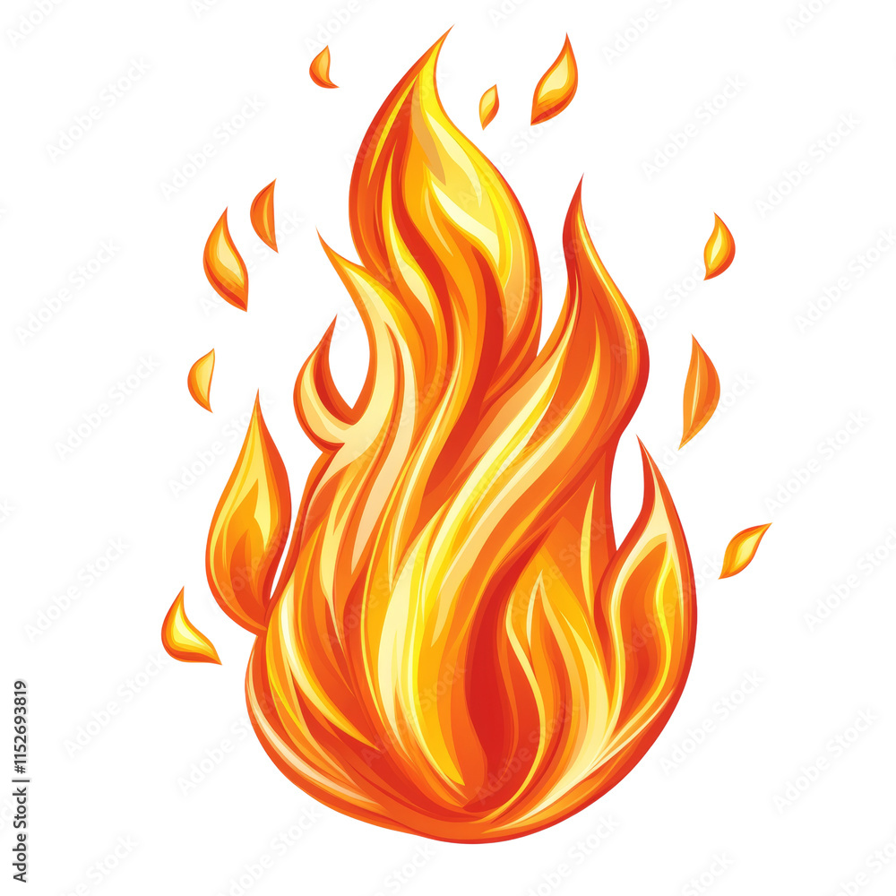 Poster bright and dynamic fire flames isolated transparent background