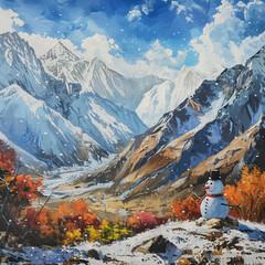landscape with snow covered mountains