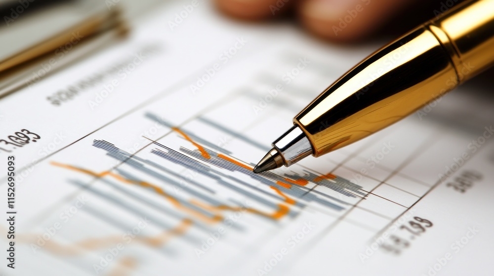 Aufkleber A close-up of a pen pointing at a financial graph on a document.