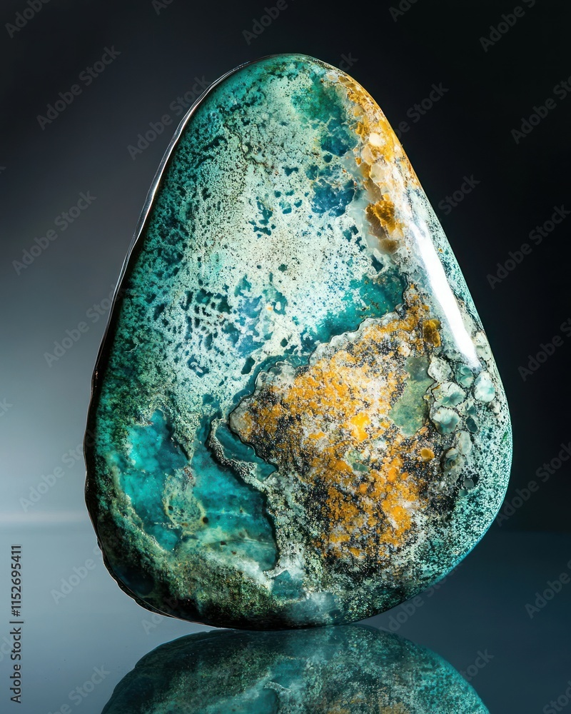 Aufkleber A polished, colorful stone displaying intricate patterns and textures.