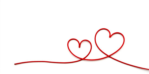 Red vintage valentine with two hearts. Artistic typography illustration. Holiday design element. Valentine's Day. Love icon for web decoration, wedding and print.