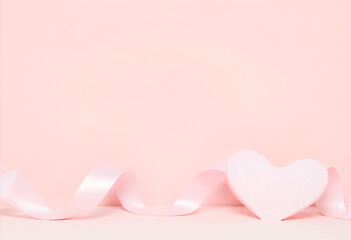 World breast cancer day concept with pink ribbon on pink background Pink ribbon, pink heart, pink background, love and Valentine's Day