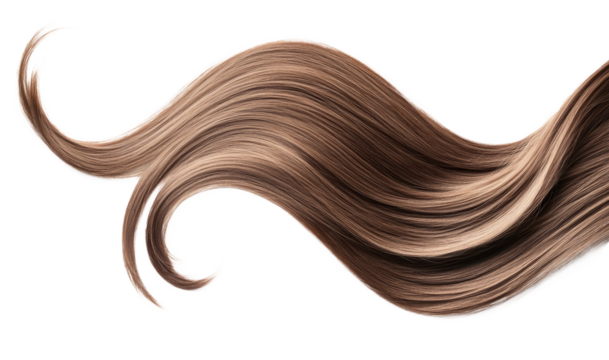 Brown hair isolated on white background. Long wavy ponytail