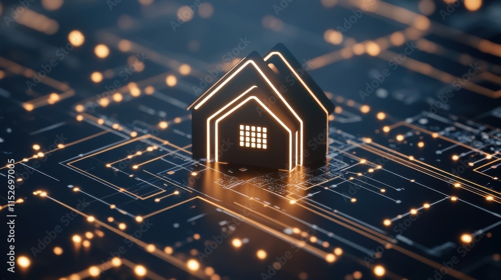Poster digital home concept illustrating smart technology integration in modern housing with circuit board 