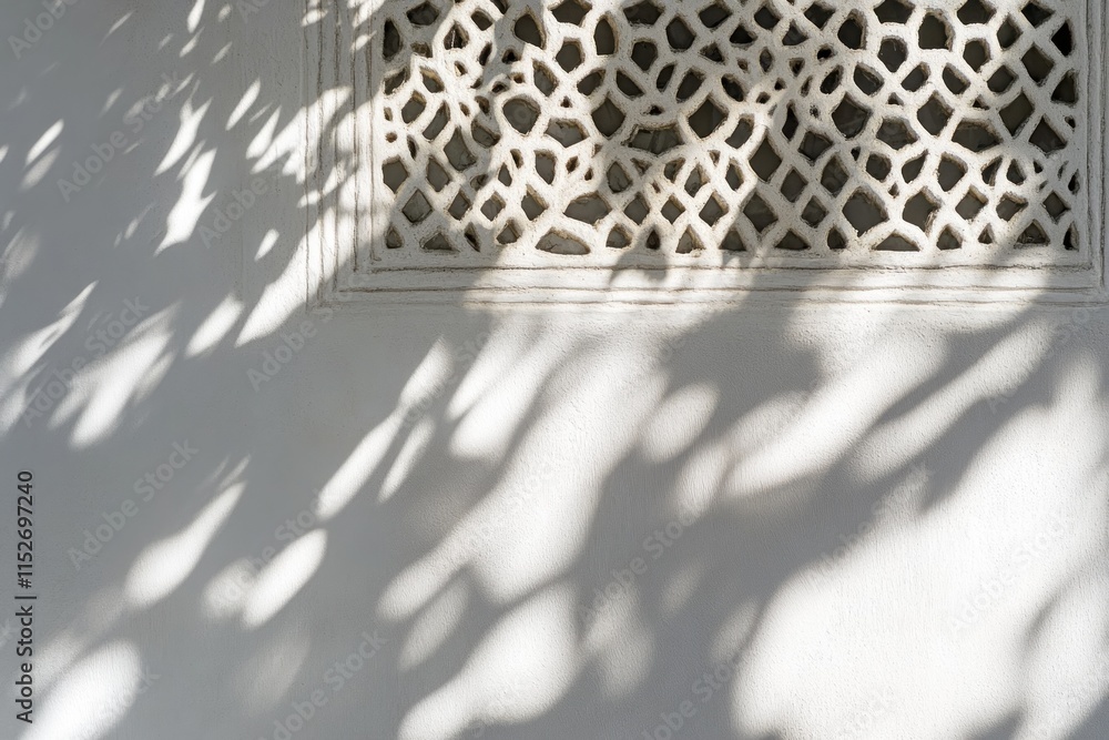 Aufkleber Intricate latticework casts shadows on a textured wall, creating a play of light and pattern.