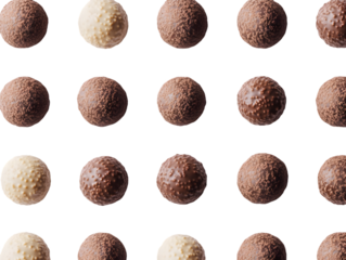 Grid of Milk, Dark, and White Chocolate Truffles Isolated On A White Background, PNG Transparent