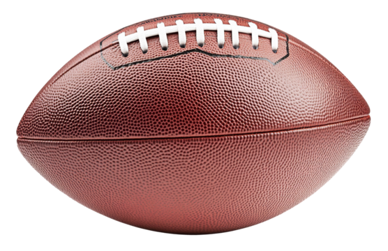 Leather American football ball isolated on white background, American football ball sports equipment on white PNG File.