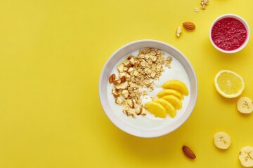 a healthy breakfast bowl with fruit and oats