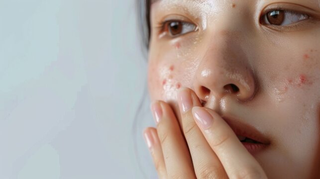 Young Woman Avoids Touching Face for Skin Health