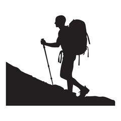 Hiking man Silhouettes. hiker with rucksacks and backpack silhouette.