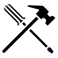 Wrench And Hammer Glyph Icon, Black And White Glyph Icon Symbol Vector