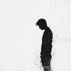 Silhouette of a Young Man Contemplating Life Surrounded by an Abstract Splash of Colors Reflecting Inner Emotions and Thoughtful Moments of Solitude