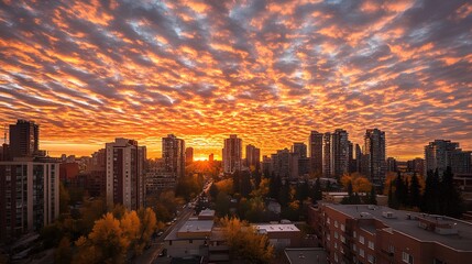 Fototapeta premium A serene sunrise over a cityscape viewed from a rooftop balcony