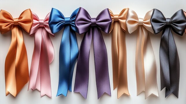 Set of Diverse Colorful Satin Ribbons and Matching Lovely Bows
