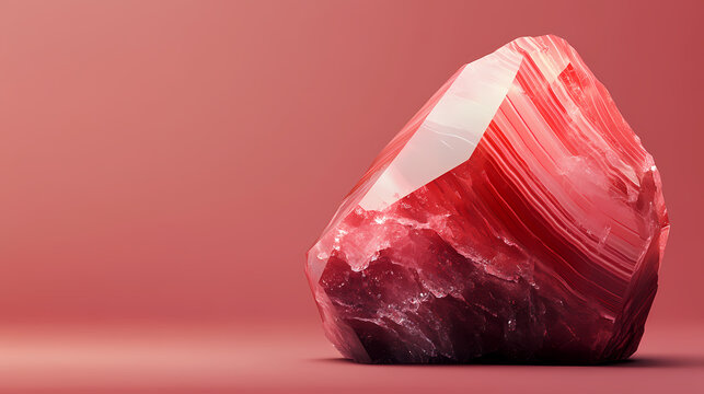Polished red quartz stone displaying natural striped pattern. Quartz. Illustration