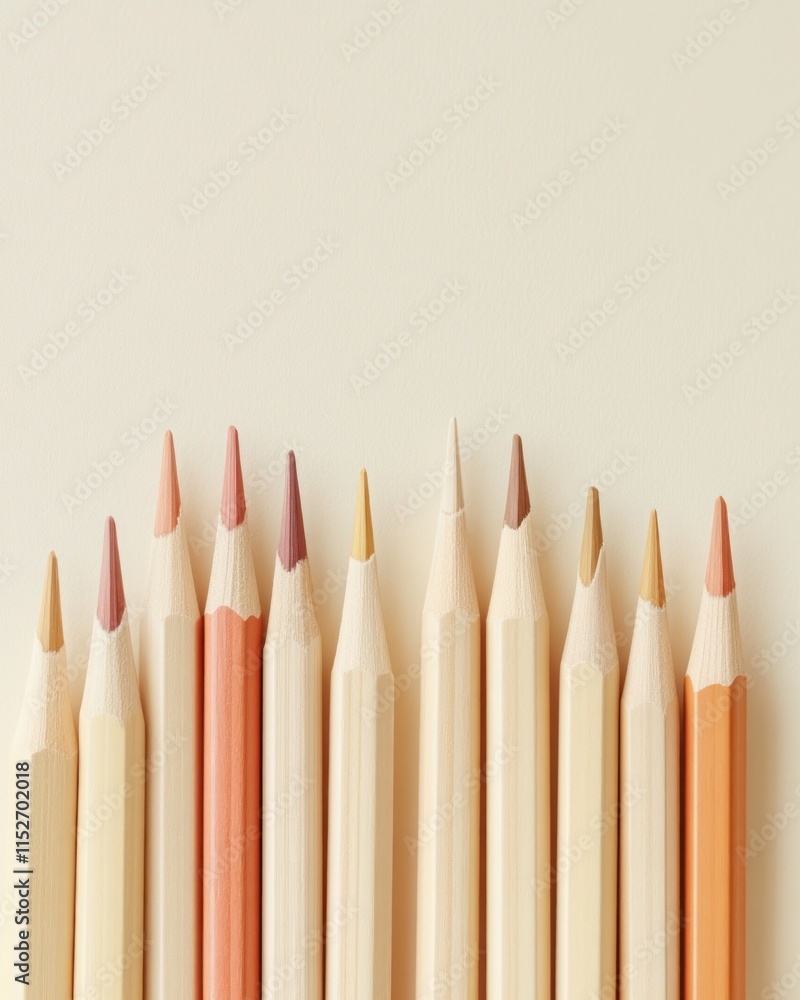Poster a row of colored pencils arranged in a gradient from light to dark tones.