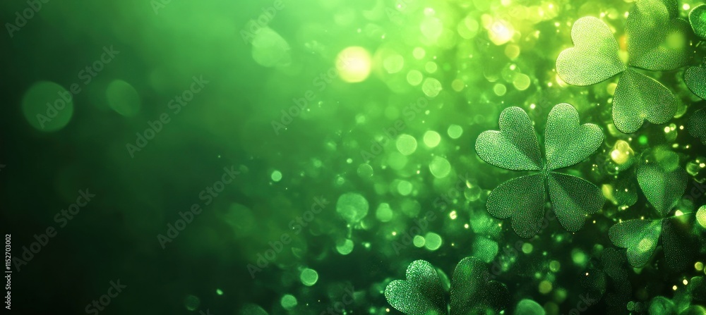 Aufkleber a vibrant green background featuring clovers and bokeh effects, ideal for st. patrick's day themes.