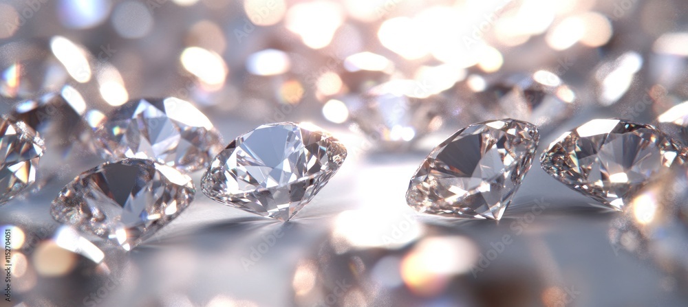 Poster A close-up view of sparkling diamonds reflecting light.