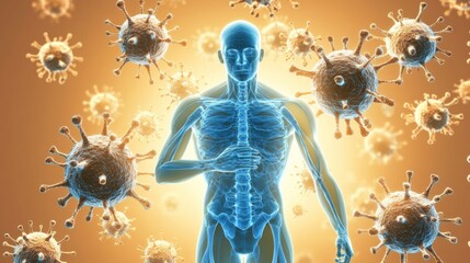 Fototapeta premium Isolated Human Figure with Microbes on Bright Background