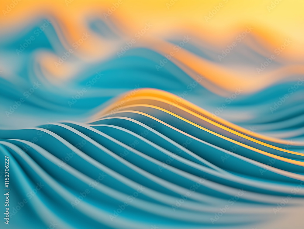Poster a close-up of undulating fabric waves in shades of blue and orange, creating a serene and dynamic vi