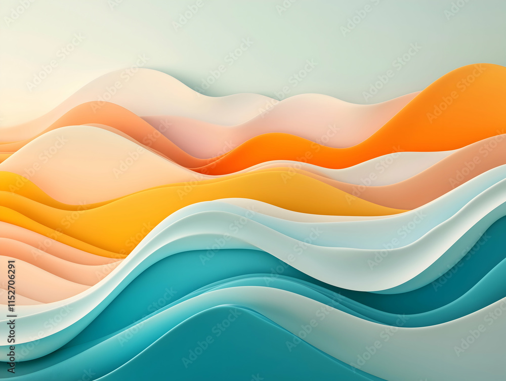 Aufkleber a serene abstract design featuring wavy layers in soft pastel colors, creating a harmonious and calm