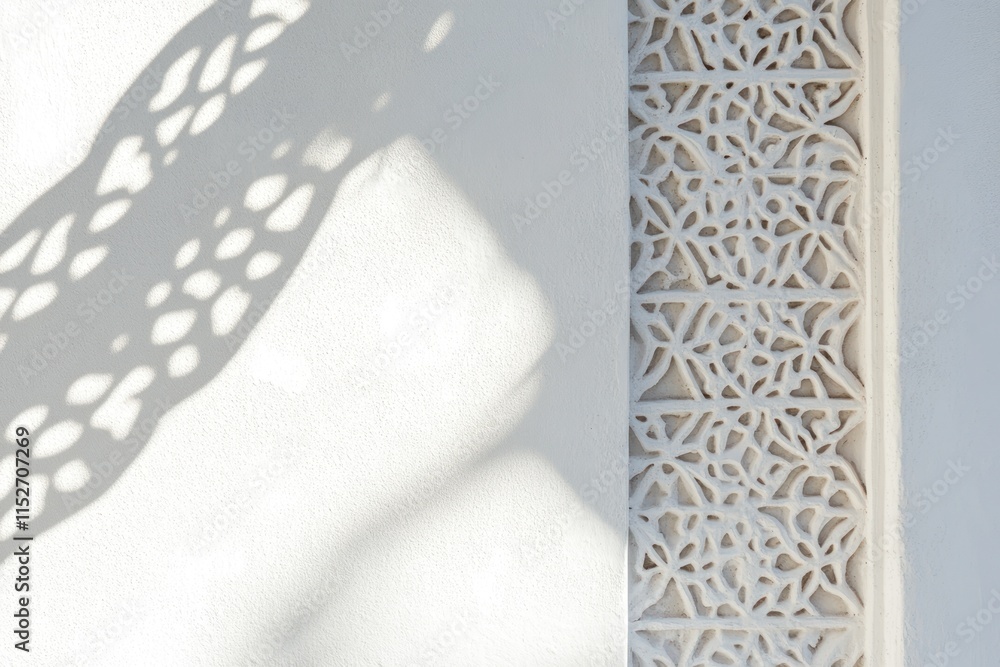 Fototapete A close-up of intricate wall patterns casting delicate shadows on a white surface.