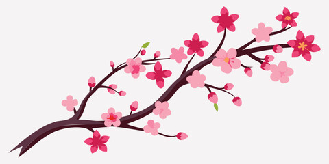  peach tree branch with many pink flowers on the corner illustration