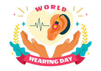 World Hearing Day Vector Illustration on March 3rd, Promoting Awareness About Preventing Deafness for Ear Health Treatments in a Flat Background