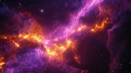 Naklejka premium Cosmic Nebula: A Vivid Display of Celestial Fire and Purple Haze in the Vast Expanse of Space