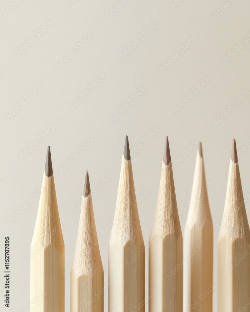 Poster a close-up of sharpened colored pencils arranged in a row.