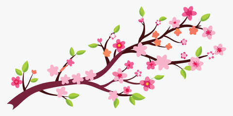  peach tree branch with many pink flowers on the corner illustration