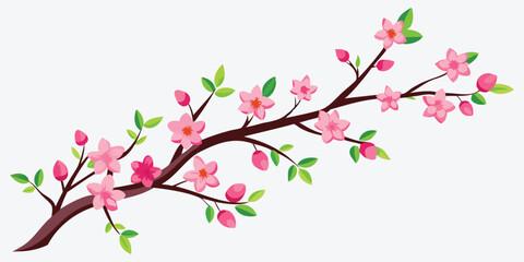  peach tree branch with many pink flowers on the corner illustration