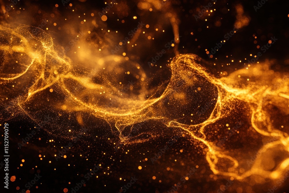 Poster Abstract golden particles and flowing lines create a dynamic, ethereal visual effect.