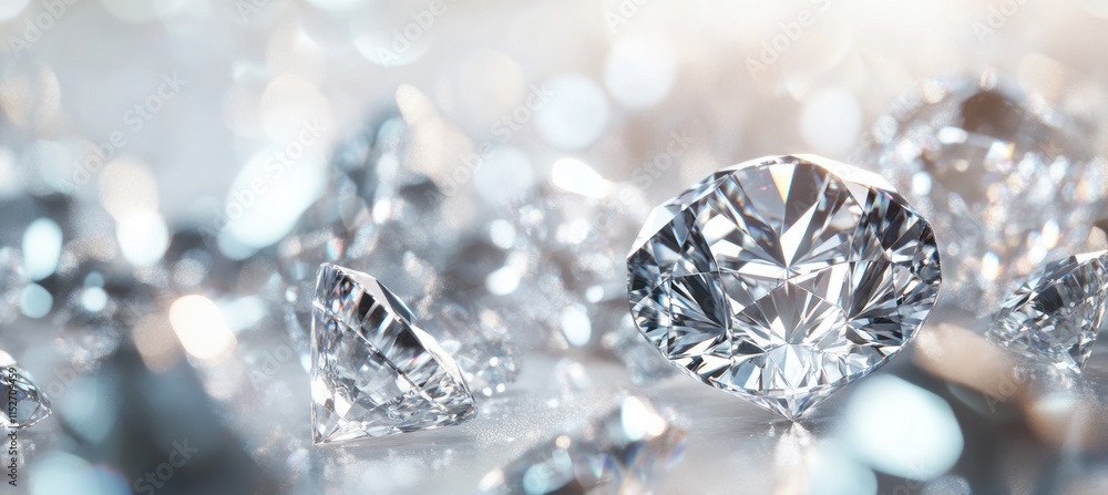 Poster a collection of sparkling diamonds reflecting light.