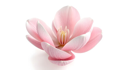 A magnolia blossom with light pink petals and a soft gradient, isolated on white