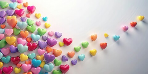 Obraz premium A swoop of colorful hearts against a soft white background with a subtle gradient effect