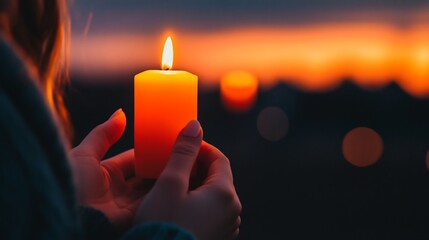 Glowing Candle Flame Illuminating the Twilight Ambiance