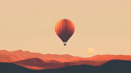 Fototapeta premium Hot Air Balloon Soaring Over Desert Landscape At Sunset
