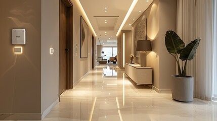 Apartment entrance hallway with a circuit breaker installed on the corridor wall.