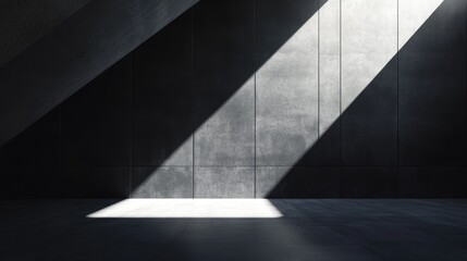 A black background having diagonal lines in a minimalist manner, with dark gray accents. High contrast, geometric shadows, and a tilted view, suitable for posters, wallpapers, and packaging.