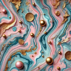 Fluid Pink and Blue Marble with Sparkling Gold Accents"