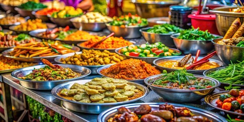 Fototapeta premium Savor Singapore's Koon Seng Road: vibrant street food, delicious hawker fare, captivating photography.